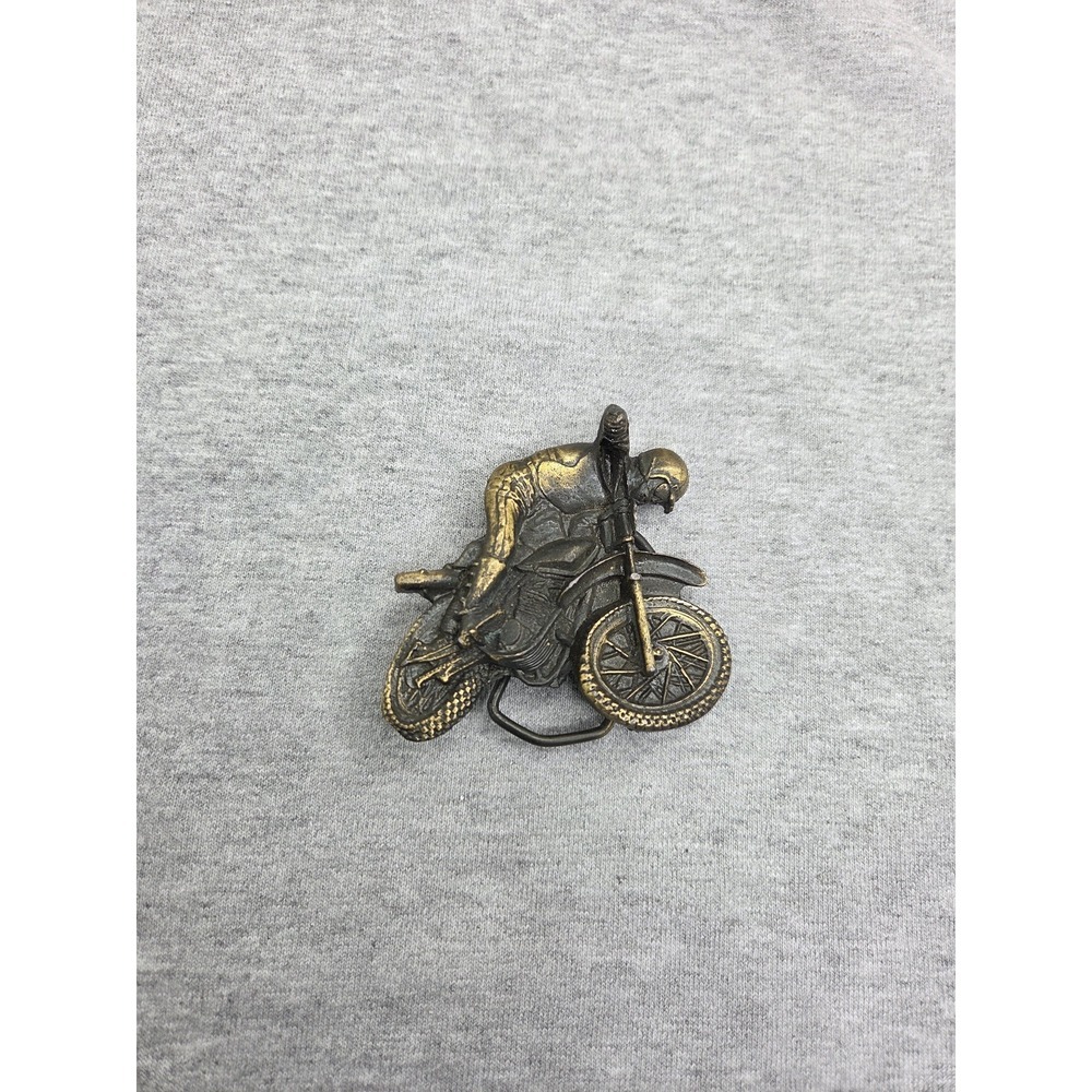 Vintage 1980s Motorcycle Motocross Dirt Bike Solid Brass Belt Buckle Biker